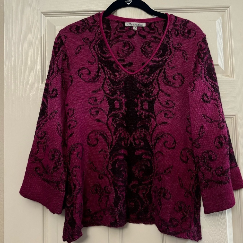 Caamano | Fuchsia Pink Purple‎ V-Neck Sweater Alpaca Sz M